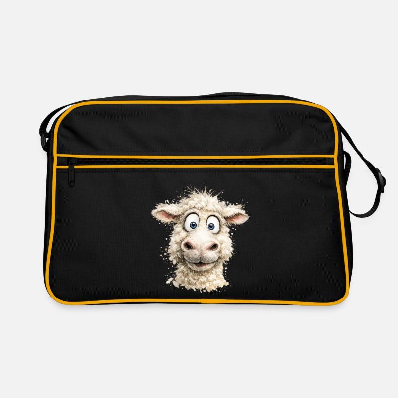 Lachendes Schaf Cartoon-Pop - Retro Tasche - Schwarz/Gold
