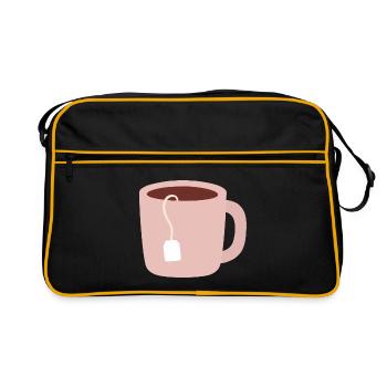 Illustration de tasse à thé rose pastel - Sac Retro - noir/or - Devant