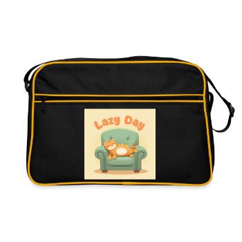 Faule Katze auf dem Sessel - Retro Tasche - Schwarz/Gold - Vorne