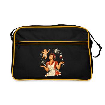 Retro Pin-Up Mama – Multitasking Illustration - Retro Tasche - Schwarz/Gold - Vorne