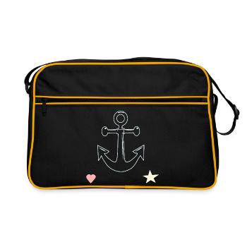Ankerlinien Motiv Herz Stern - Retro Tasche - Schwarz/Gold - Vorne