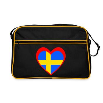 Sverige Hjärta – Kärlek till Sverige - Retro Tasche - Schwarz/Gold - Vorne
