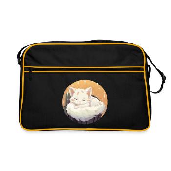 Schlafende Katze im Kreis - Retro Tasche - Schwarz/Gold - Vorne