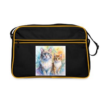 Watercolor Duo Cats Portrait - Retro Bag - black/gold - Front