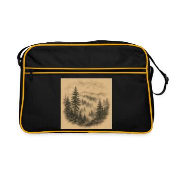 Paysage de brume forestière de Sépia - Sac Retro - noir/or - Devant