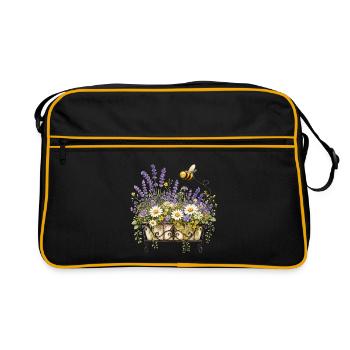 Bienenfreundlicher Blumenkasten - Retro Tasche - Schwarz/Gold - Vorne