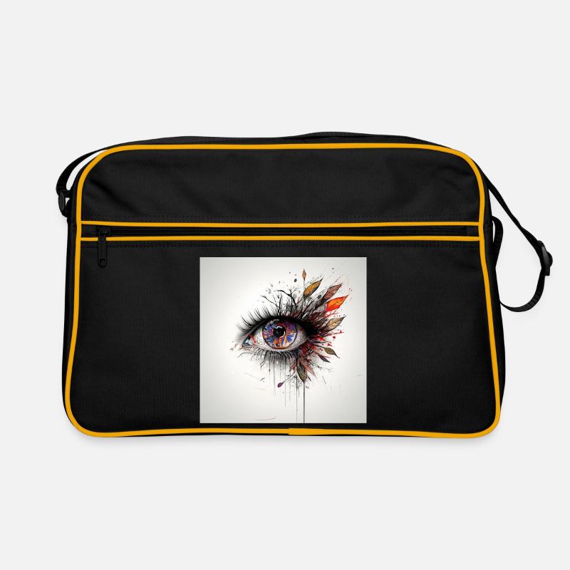 Farbiges Augenkunst mit Blättern - Retro Tasche - Schwarz/Gold