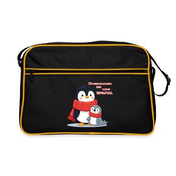 Zusammen ist uns warm Pinguin und Robbe Winter - Retro Tasche - Schwarz/Gold - Vorne