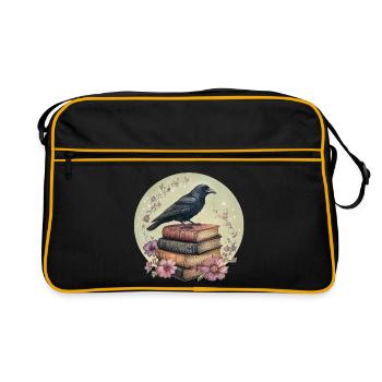 Raven on stack of books - Retro Bag - black/gold - Front