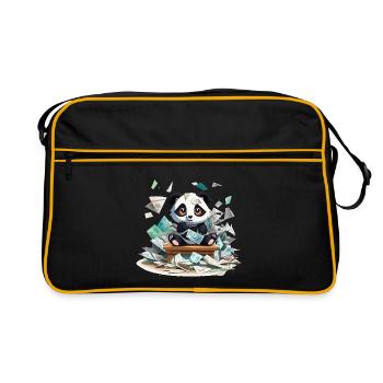 Pluie d’argent panda à la table - Sac Retro - noir/or - Devant