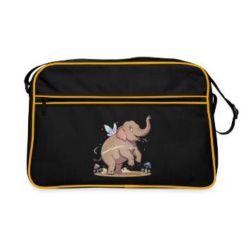 Joyful Elephant with Fairy Wings - Retro Bag - black/gold - Front