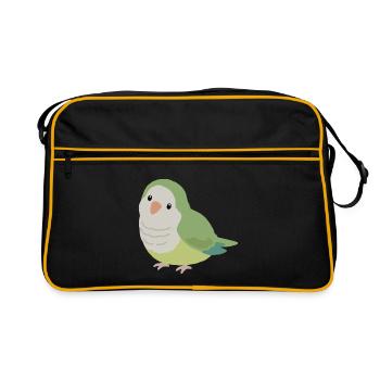 Cute Quaker Parrot Green Bird - Retro Bag - black/gold - Front