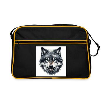 Aquarelle de tête de loup bleue - Sac Retro - noir/or - Devant
