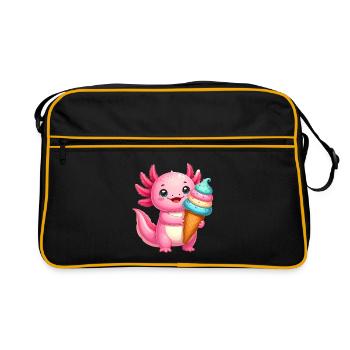 Axolotl Kawaii rose avec glace colorée – sucre sucré - Sac Retro - noir/or - Devant