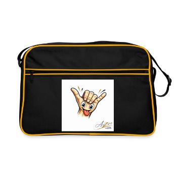 Dessin animé de la main shaka avec langue - Sac Retro - noir/or - Devant