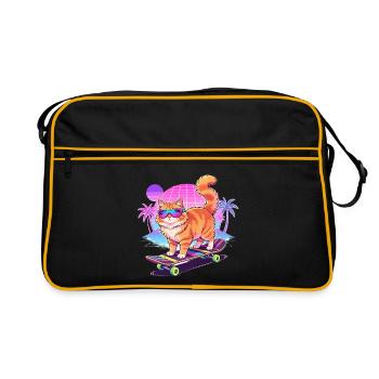 Retro Synthwave Cat Skateboard - Sac Retro - noir/or - Devant