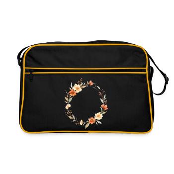 Boho Blumen Kranz Personalisierbar - Retro Tasche - Schwarz/Gold - Vorne