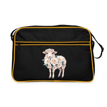 Brebis fleurie avec des fleurs blanches dans un style aquarelle - Sac Retro - noir/or - Devant
