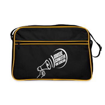 Grosse Schwester Vom Schulkind – Schulanfang - Retro Tasche - Schwarz/Gold - Vorne