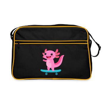 Kawaii Axolotln on Skateboard – Cute Animal - Retro Bag - black/gold - Front