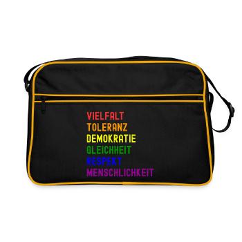 Vielfalt Toleranz Demokratie - Retro Tasche - Schwarz/Gold - Vorne