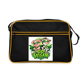 Go vegan superhelden - Retro Tasche - Schwarz/Gold - Vorne