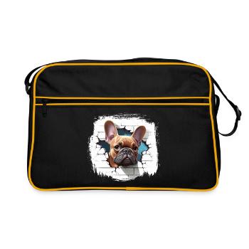 Französischer Bulldoggen-Cartoon - Retro Tasche - Schwarz/Gold - Vorne