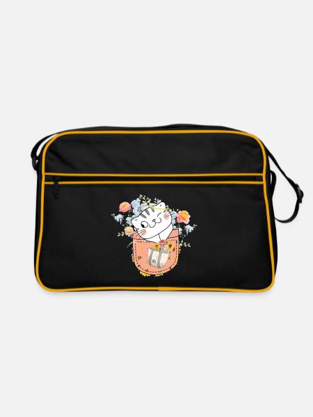 Taschenkatze in Blühe - Retro Tasche - Schwarz/Gold