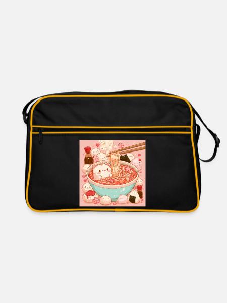 Ramen-Katze Kawaii Sakura - Retro Tasche - Schwarz/Gold