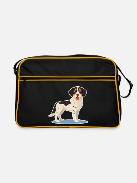 Dreifarbiger Hund (Tupfen im Fell) - Retro Tasche - Schwarz/Gold