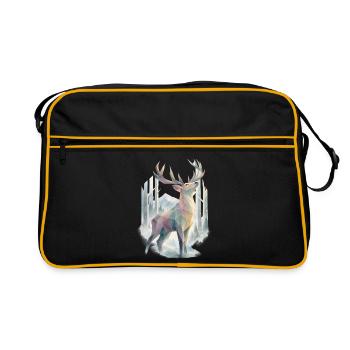 Pastell-Polygonhirsch im Winterwald - Retro Tasche - Schwarz/Gold - Vorne