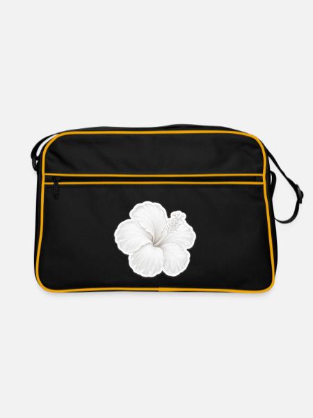 Weiße Hibiskusblüte - Retro Tasche - Schwarz/Gold