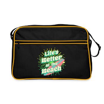 Lifes Better At The Beach Surfen Sommer Strand - Retro Tasche - Schwarz/Gold - Vorne