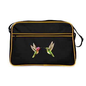 Zwei Kolibris (handpainted) - Retro Tasche - Schwarz/Gold - Vorne