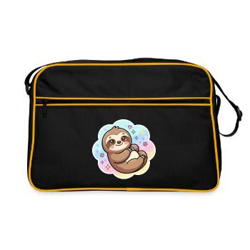 Pastell Sloth Kuscheldesign - Retro Tasche - Schwarz/Gold - Vorne