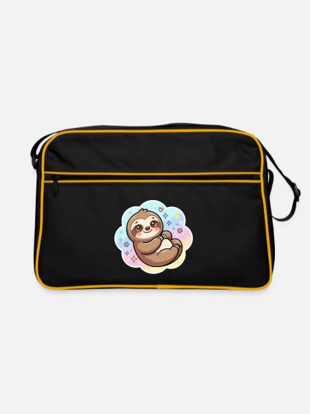 Pastell Sloth Kuscheldesign - Retro Tasche - Schwarz/Gold