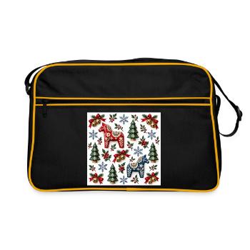 Dala-Stil-Weihnachtsvolkspferde - Retro Tasche - Schwarz/Gold - Vorne