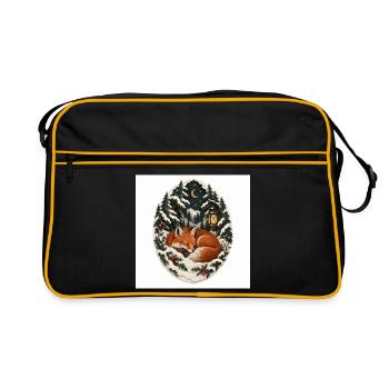 Schlafender Fuchs im Schneewald-Mondlicht - Retro Tasche - Schwarz/Gold - Vorne