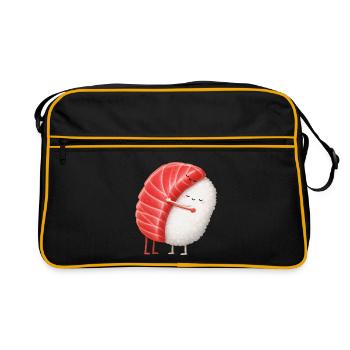 Kawaii Sushi Kuschelpärchen - Retro Tasche - Schwarz/Gold - Vorne
