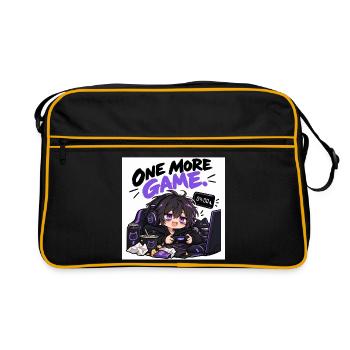 One More Game: Chibi Gamer Stil - Retro Tasche - Schwarz/Gold - Vorne