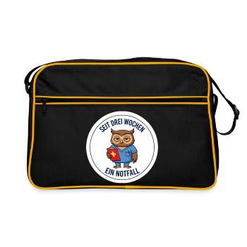 Notdienst Tierarzt Eule Nachtschicht Spruch Shirt - Retro Tasche - Schwarz/Gold - Vorne