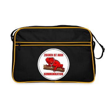 Reptilienarzt Leguan Motiv Zischen Kommunikation - Retro Tasche - Schwarz/Gold - Vorne