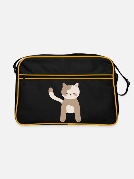 Gemütliche Calico-Traumkatze - Retro Tasche - Schwarz/Gold