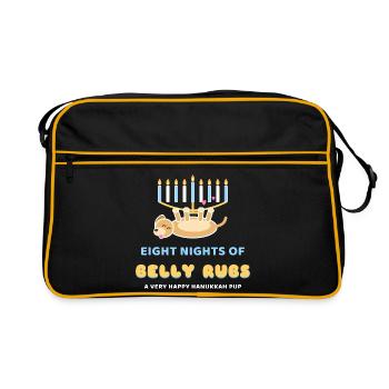 Acht Nächte mit Bauchmassagen Lustiger Chanukkah-Hund - Retro Tasche - Schwarz/Gold - Vorne