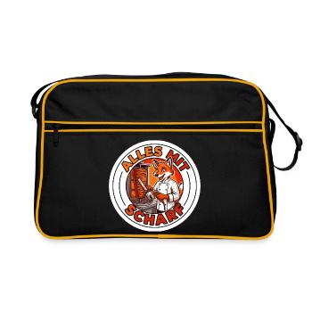 Döner Kebap Alles mit Scharf Gastronomie Motiv - Retro Tasche - Schwarz/Gold - Vorne
