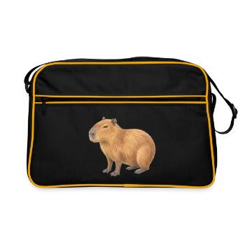Capybara-Tierzeichnung mit Buntstiften - Retro Tasche - Schwarz/Gold - Vorne