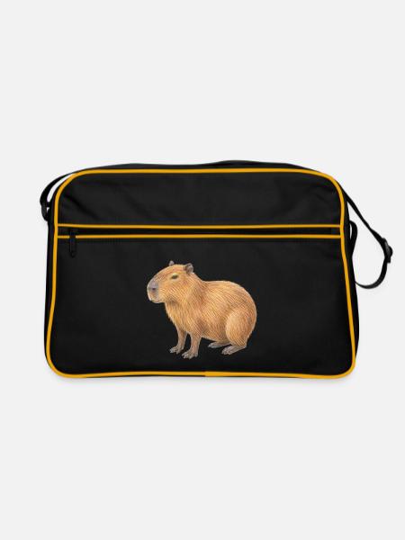 Capybara-Tierzeichnung mit Buntstiften - Retro Tasche - Schwarz/Gold