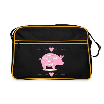 Abschied Kollegen, Glück Ferkel - Retro Tasche - Schwarz/Gold - Vorne
