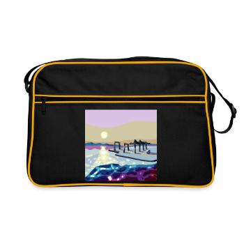 Westlich über die Wellen mit einem Pier - Retro Tasche - Schwarz/Gold - Vorne