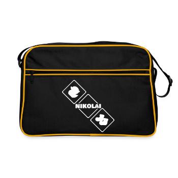 Geschenk für Nikolai - Retro Tasche - Schwarz/Gold - Vorne